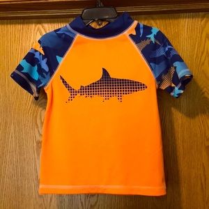 Jumping Beans Size 4 boy girl shark graphic neon orange blue rash guard swim top